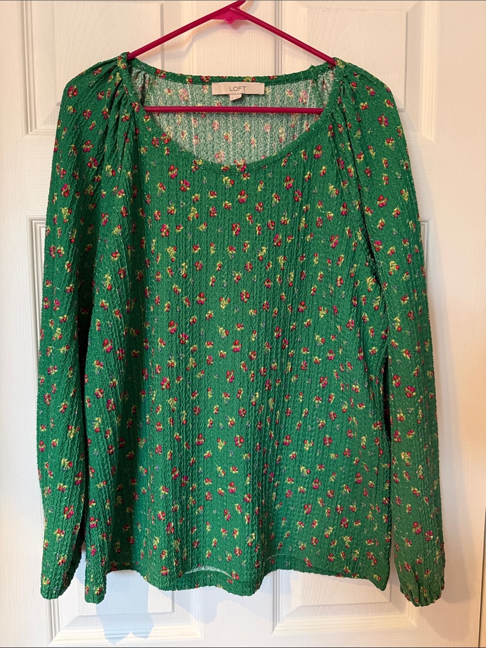 LOFT Green Long-Sleeve Floral Peasant Blouse
